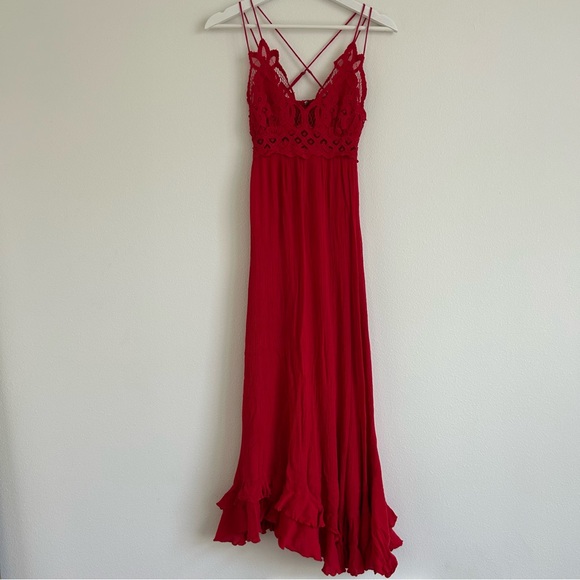Cherry Red Free People Boho Asymmetrical Adella Maxi Slip - XS - Picture 3 of 7